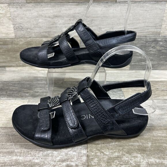 Vionic 44 Amber Sandals Women's 6 Black Leather Open Toe Slingback Comfort Shoes - Picture 2 of 8